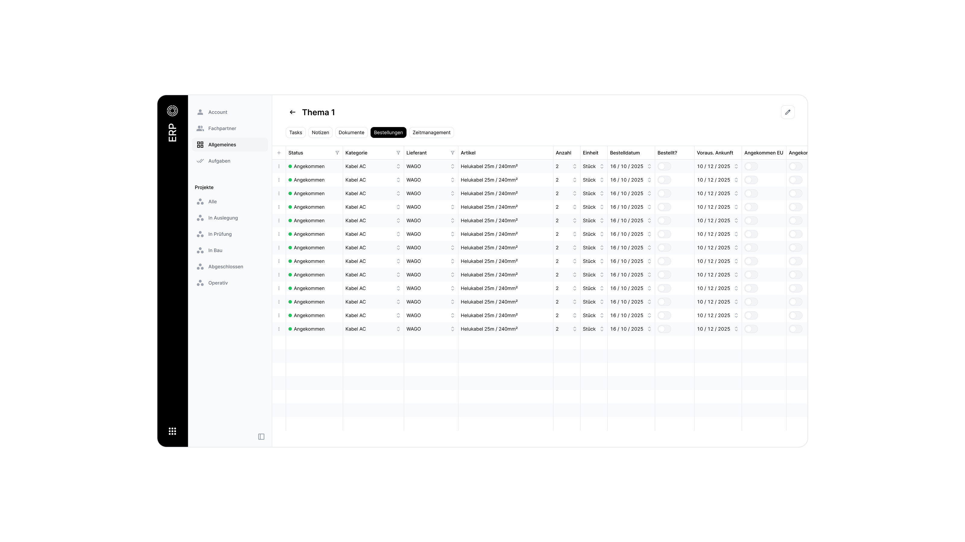 ERP orders interface